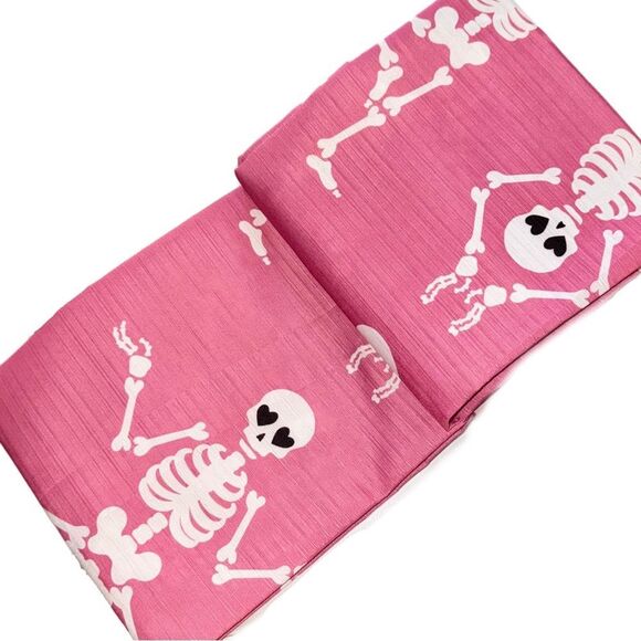 Betsey Johnson Pink Yoga Skeletons Hearts & Skull Shower Curtain Halloween Decor - Picture 6 of 6